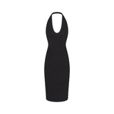 SMOOTH LAYERS HALTER MIDI DRESS | OBSIDIAN FLAT ON A WHITE BACKGROUND | FLT