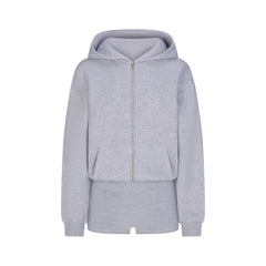 COTTON FLEECE ZIP UP ONESIE | HEATHER GREY FLAT ON A WHITE BACKGROUND | FLT