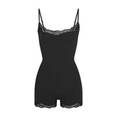 FITS EVERYBODY LACE ONESIE | ONYX (ONESIES, BODYSUITS) LAYS FLAT ON A WHITE BACKGROUND | FLT