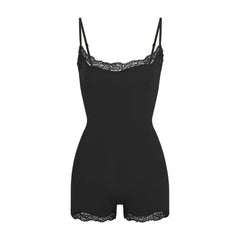 FITS EVERYBODY LACE ONESIE | ONYX (ONESIES, BODYSUITS) LAYS FLAT ON A WHITE BACKGROUND | FLT