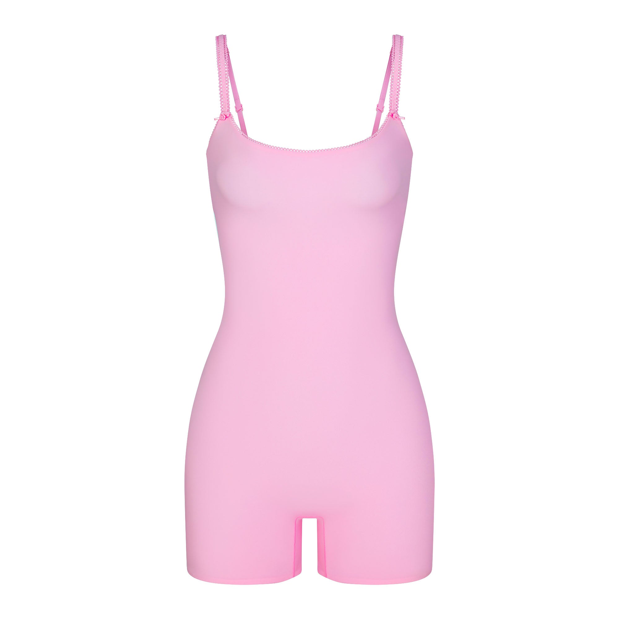 FITS EVERYBODY PICOT TRIM ONESIE | BUBBLE GUM (ONESIES, BODYSUITS) LAYS FLAT ON A WHITE BACKGROUND | FLT