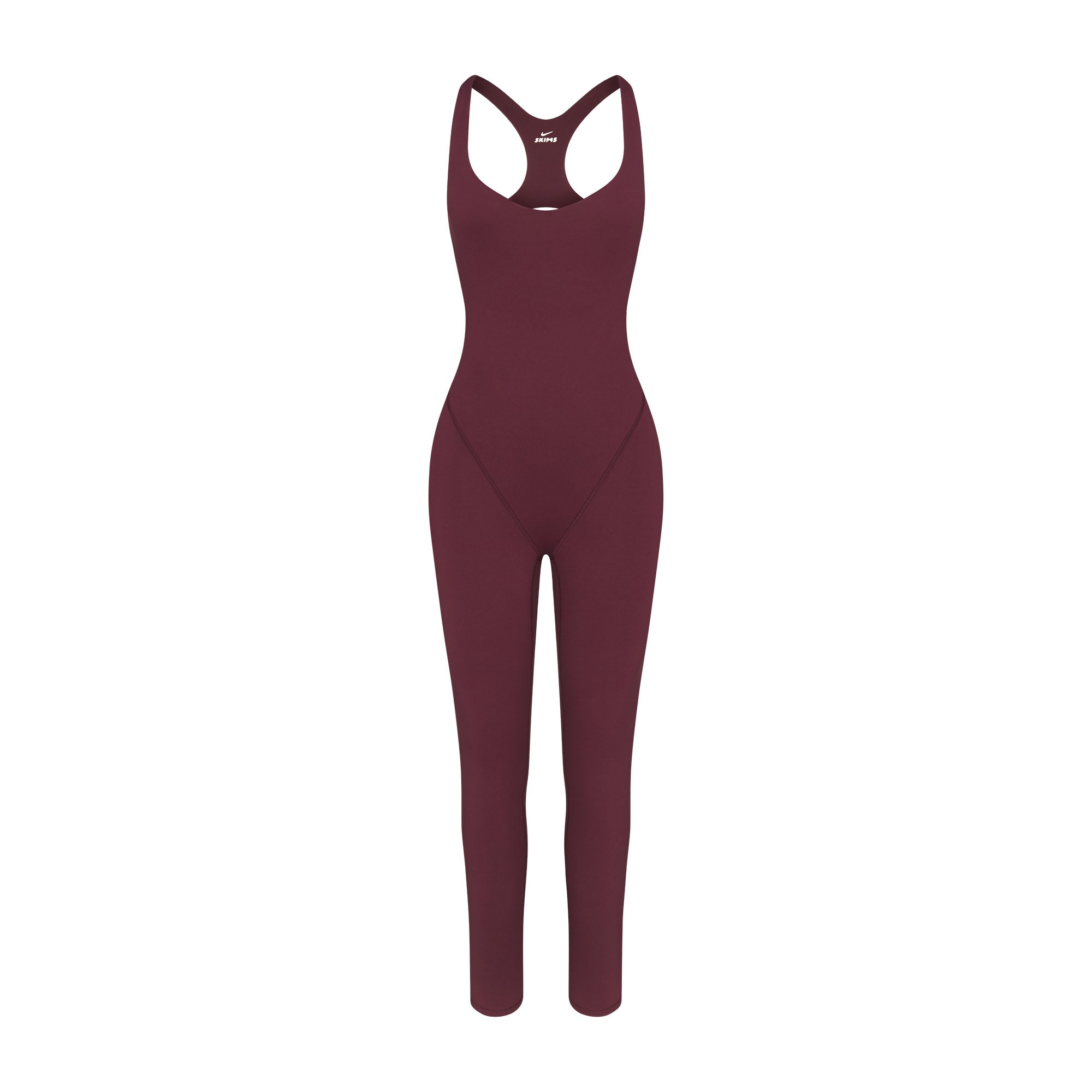 NikeSKIMS MATTE RACER LONG ONESIE | CURRANT FLAT ON A WHITE BACKGROUND | FLT