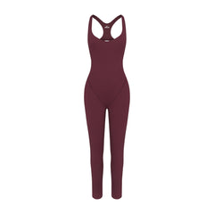 NikeSKIMS MATTE RACER LONG ONESIE | CURRANT FLAT ON A WHITE BACKGROUND | FLT