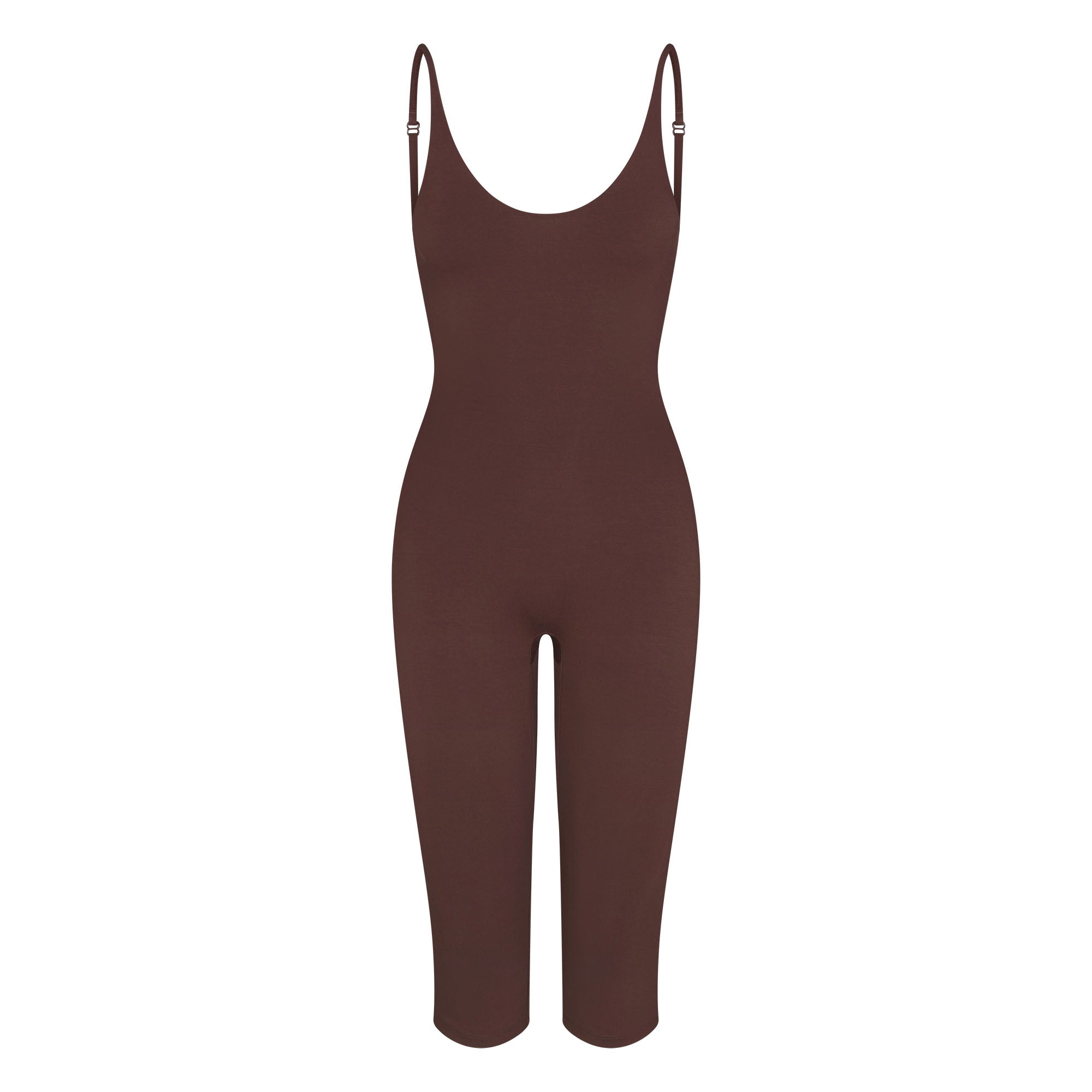SMOOTH LAYERS CAPRI CATSUIT | COCOA FLAT ON A WHITE BACKGROUND | FLT