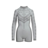 SKIMS FIRST LAYERS HALF ZIP ONESIE | MIRROR WINTER FAIR ISLE FLAT ON A WHITE BACKGROUND | FLT