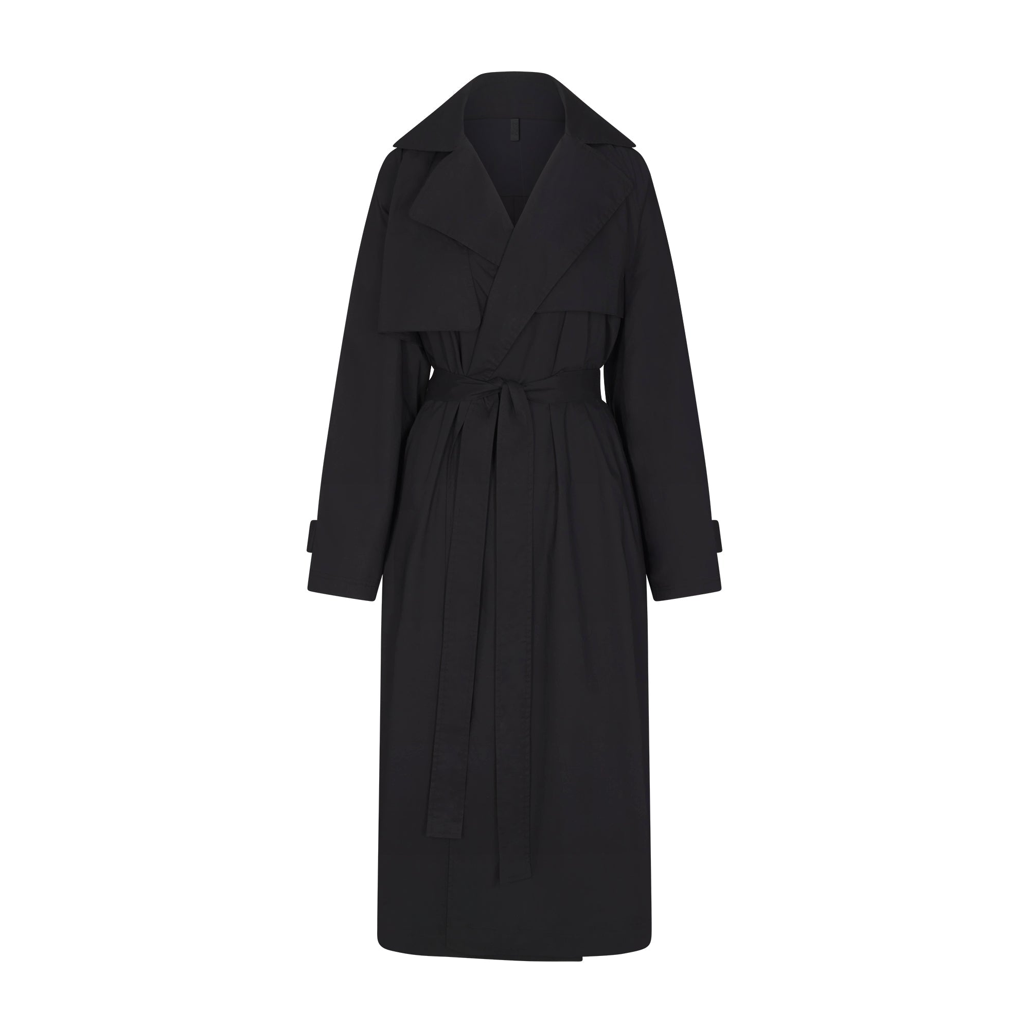 WOVEN COTTON OVERSIZED TRENCH COAT | ONYX FLAT ON A WHITE BACKGROUND | FLT