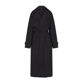 WOVEN COTTON OVERSIZED TRENCH COAT | ONYX FLAT ON A WHITE BACKGROUND | FLT