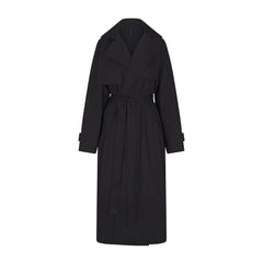 WOVEN COTTON OVERSIZED TRENCH COAT | ONYX FLAT ON A WHITE BACKGROUND | FLT