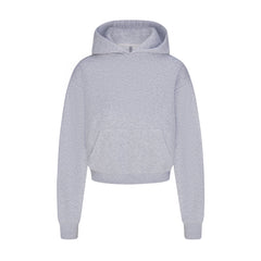 COTTON FLEECE CROPPED HOODIE | HEATHER GREY FLAT ON A WHITE BACKGROUND | FLT