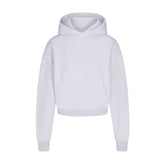 COTTON FLEECE CROPPED HOODIE | LIGHT HEATHER GREY FLAT ON A WHITE BACKGROUND | FLT