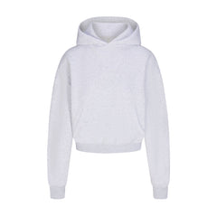 COTTON FLEECE CROPPED HOODIE | LIGHT HEATHER GREY FLAT ON A WHITE BACKGROUND | FLT