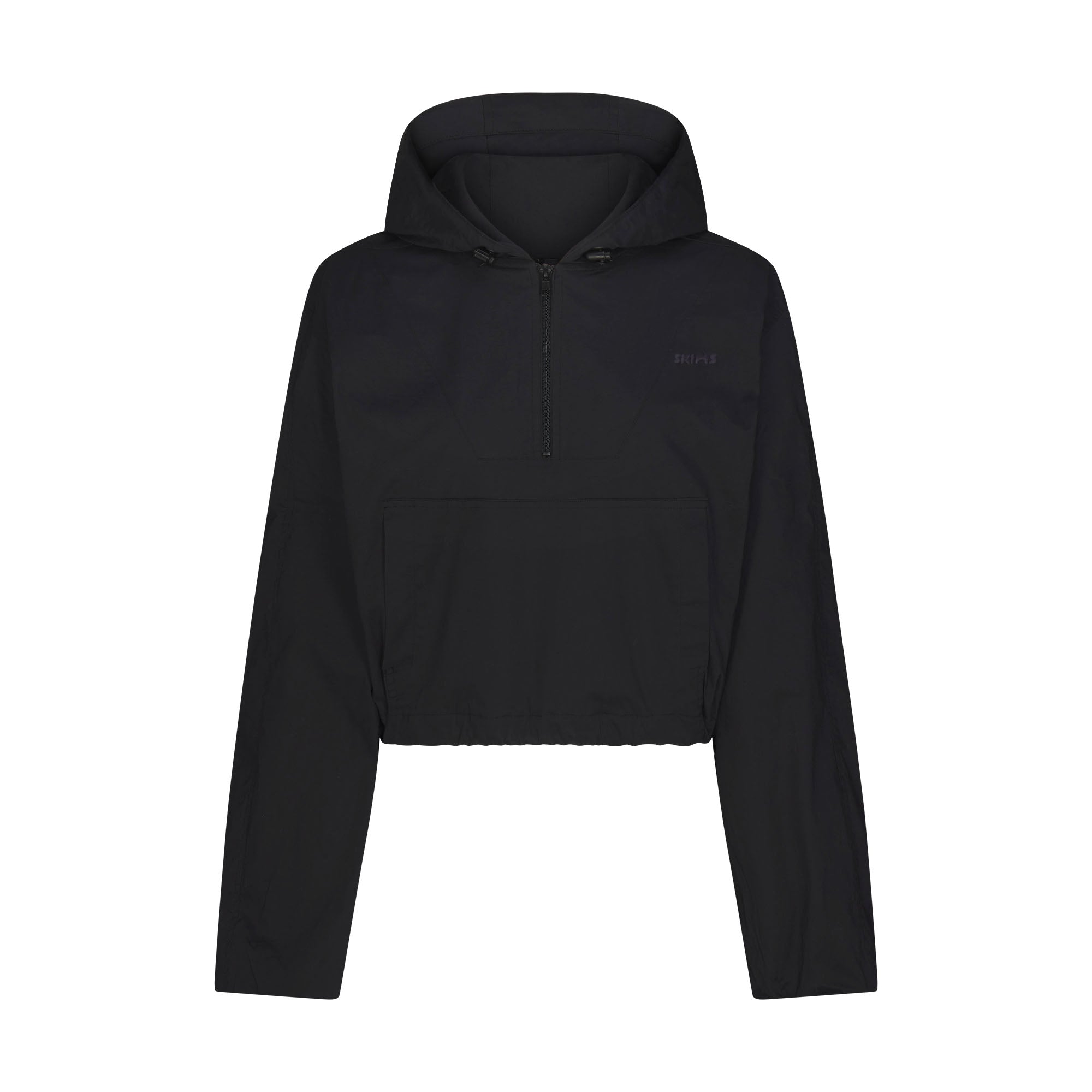 WOVEN COTTON HALF ZIP PULLOVER | ONYX FLAT ON A WHITE BACKGROUND | FLT