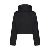 WOVEN COTTON HALF ZIP PULLOVER | ONYX FLAT ON A WHITE BACKGROUND | FLT