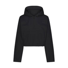WOVEN COTTON HALF ZIP PULLOVER | ONYX FLAT ON A WHITE BACKGROUND | FLT