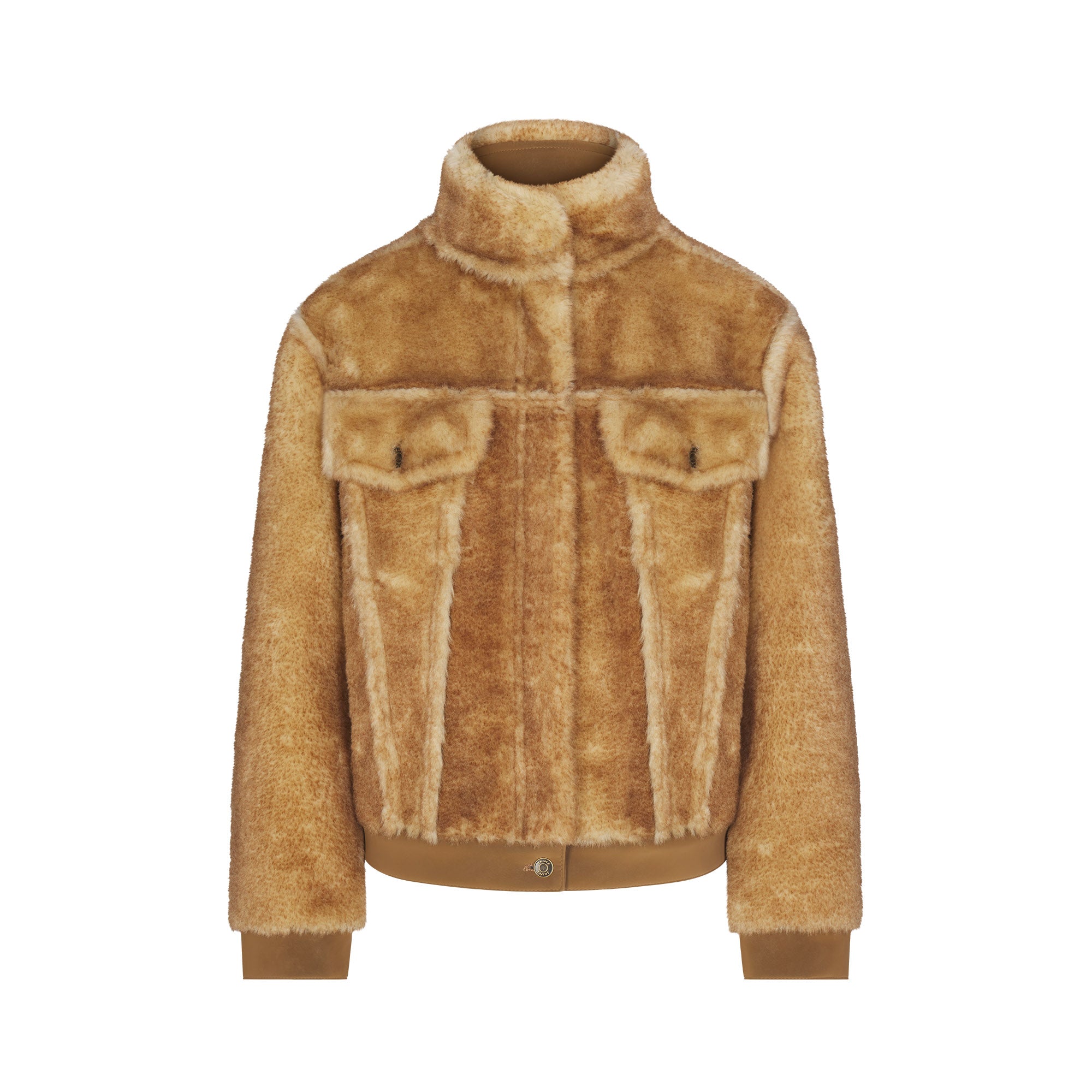 FAUX SHEARLING JACKET | TOASTED LATTE & LAYS FLAT ON A WHITE BACKGROUND | FLT