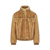 FAUX SHEARLING JACKET | TOASTED LATTE & LAYS FLAT ON A WHITE BACKGROUND | FLT