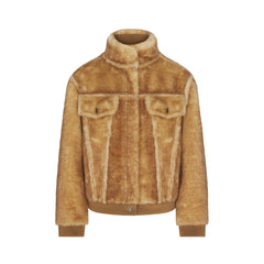 FAUX SHEARLING JACKET | TOASTED LATTE & LAYS FLAT ON A WHITE BACKGROUND | FLT