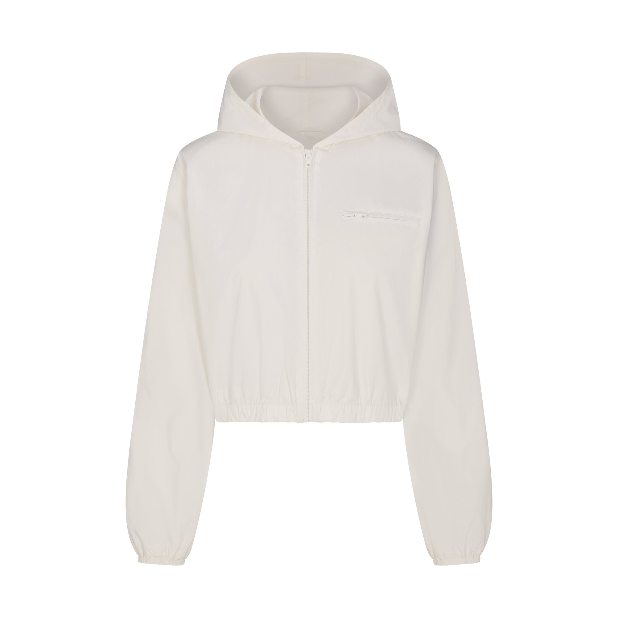 WOVEN COTTON CROPPED ZIP UP JACKET | EGRET FLAT ON A WHITE BACKGROUND | FLT