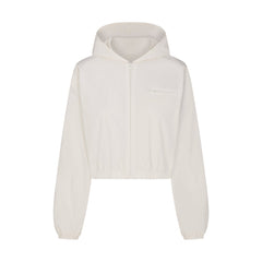 WOVEN COTTON CROPPED ZIP UP JACKET | EGRET FLAT ON A WHITE BACKGROUND | FLT