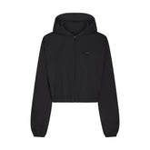 WOVEN COTTON CROPPED ZIP UP JACKET | ONYX FLAT ON A WHITE BACKGROUND | FLT