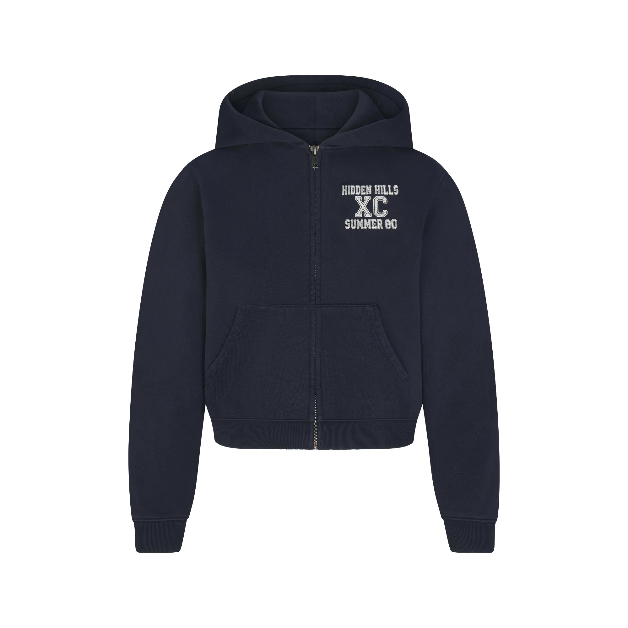BOYFRIEND FLEECE ZIP UP HOODIE | NAVY HIDDEN HILLS FLAT ON A WHITE BACKGROUND | FLT