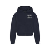 BOYFRIEND FLEECE ZIP UP HOODIE | NAVY HIDDEN HILLS FLAT ON A WHITE BACKGROUND | FLT