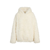 FAUX FUR HOODIE | EGRET FLAT ON A WHITE BACKGROUND | FLT