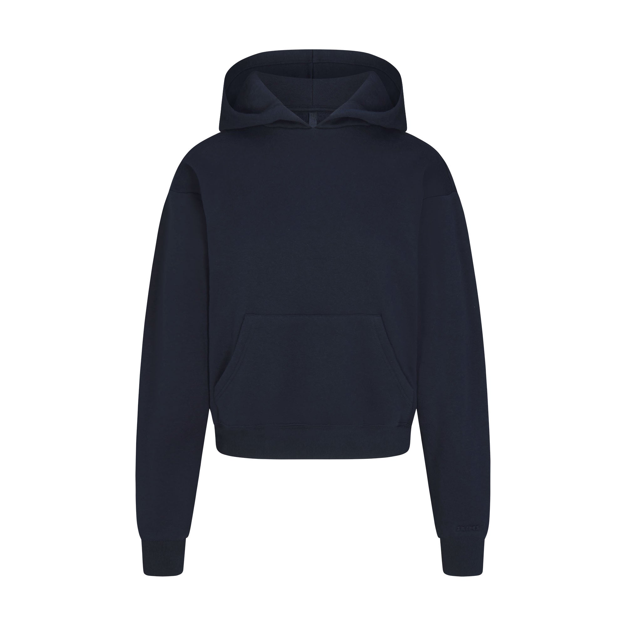 COTTON FLEECE CLASSIC HOODIE | NAVY & LAYS FLAT ON A WHITE BACKGROUND | FLT