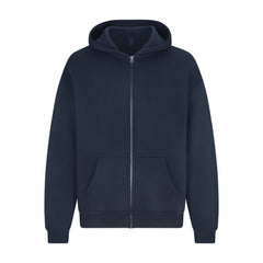 FLEECE LOUNGE MENS RELAXED ZIP UP HOODIE | NAVYFLAT ON A WHITE BACKGROUND | FLT
