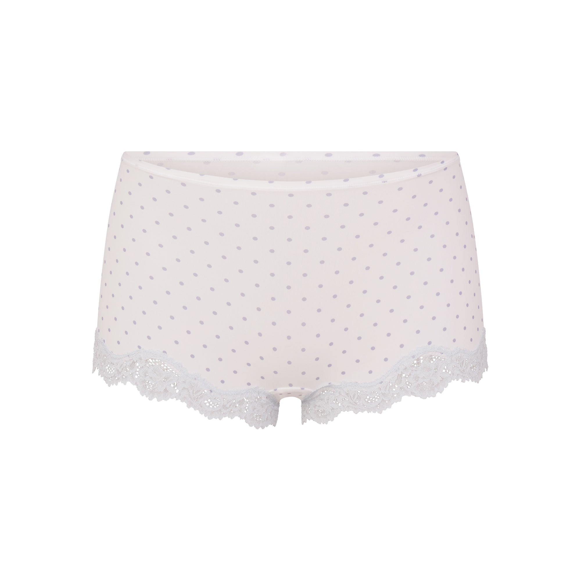 FITS EVERYBODY LACE BOY SHORT | SLATE PIN DOT PRINT FLAT ON A WHITE BACKGROUND | FLT