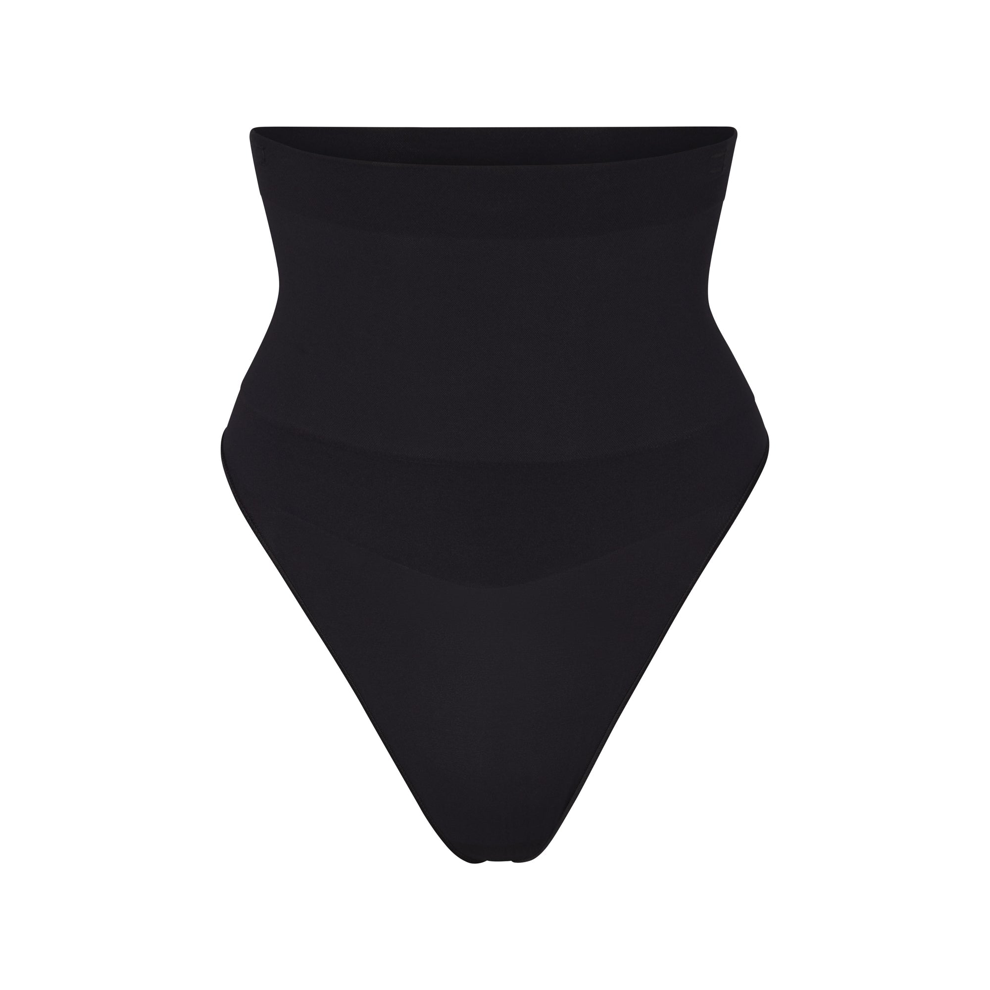 CORE CONTROL HIGH-WAISTED THONG | ONYX (SHAPEWEAR THONGS, SHAPEWEAR) LAYS FLAT ON A WHITE BACKGROUND | FLT