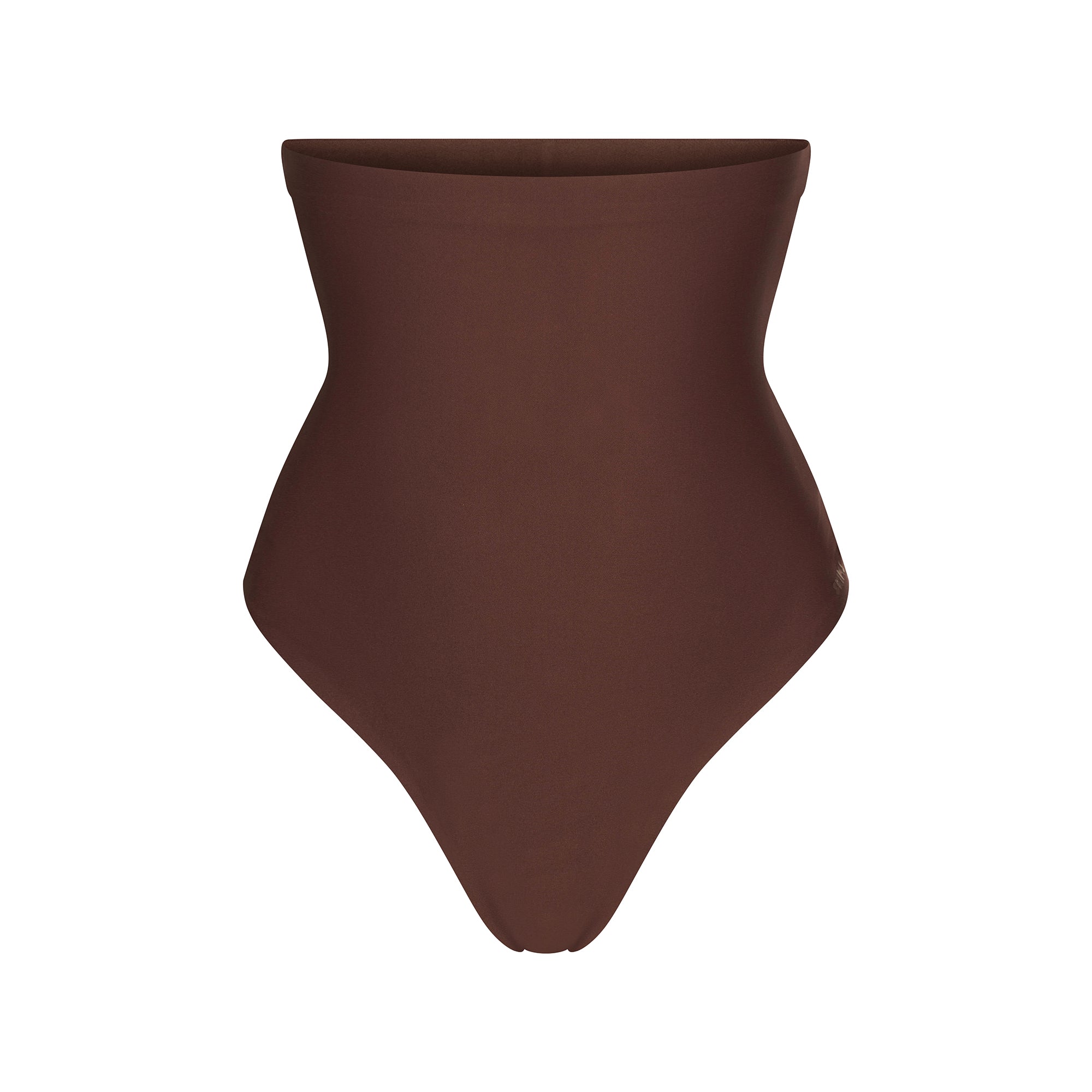 SKIMS BODY CORE SCULPT HIGH-WAISTED THONG | COCOA FLAT ON A WHITE BACKGROUND | FLT | FLT