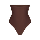 SKIMS BODY CORE SCULPT HIGH-WAISTED THONG | COCOA FLAT ON A WHITE BACKGROUND | FLT | FLT
