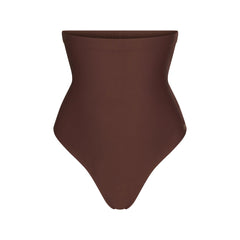 SKIMS BODY CORE SCULPT HIGH-WAISTED THONG | COCOA FLAT ON A WHITE BACKGROUND | FLT | FLT
