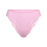 FITS EVERYBODY LACE TANGA | BUBBLE GUM TONAL FLAT ON A WHITE BACKGROUND | FLT @ | FOCUS: 0.0, 1.0, 0.9