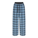 OUTDOOR FLANNEL OVERSIZED DOUBLE WAISTBAND PANT | AZURE PLAID & LAYS FLAT ON A WHITE BACKGROUND | FLT