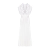 SKIMS ROMANCE LONG ROBE | IVORY LAYS FLAT ON A WHITE BACKGROUND | FLT