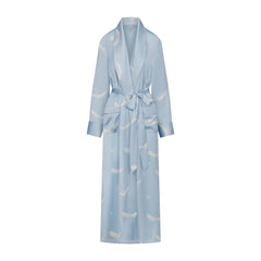 WOVEN SHINE LONG ROBE | AERO WING HEARTS PRINT LAYS FLAT ON A WHITE BACKGROUND | FLT
