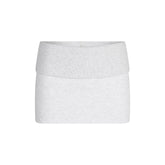 COTTON FLEECE FOLDOVER MINI SKIRT | LIGHT HEATHER GREY FLAT ON A WHITE BACKGROUND @ | FLT