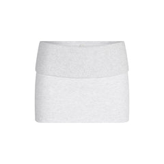 COTTON FLEECE FOLDOVER MINI SKIRT | LIGHT HEATHER GREY FLAT ON A WHITE BACKGROUND @ | FLT
