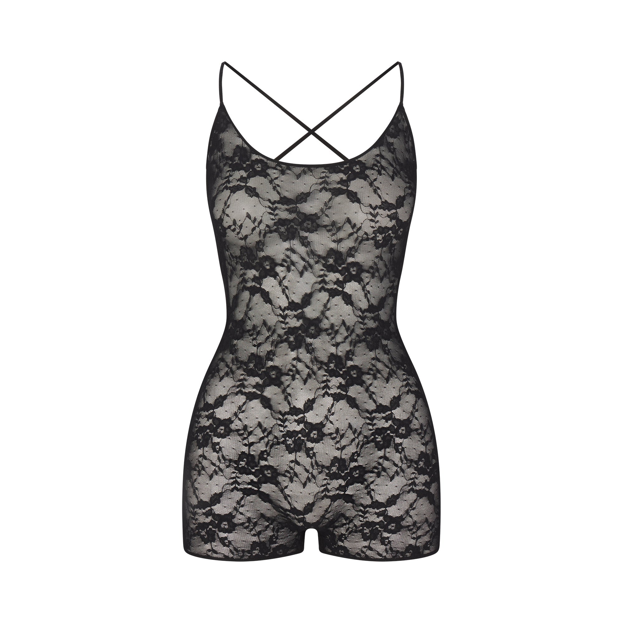 STRETCH LACE LOW BACK ONESIE | SOOT FLAT ON A WHITE BACKGROUND | FLT
