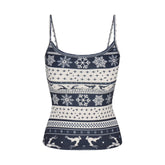 LOGO PLUSH POINTELLE CAMI | NAVY DEER FAIR ISLE FLAT ON A WHITE BACKGROUND | FLT