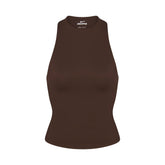 NikeSKIMS MATTE MOCK NECK RACER TANK | DARK SEPIA FLAT ON A WHITE BACKGROUND | FLT