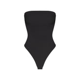 SMOOTH LAYERS STRAPLESS BODYSUIT | OBSIDIAN FLAT ON A WHITE BACKGROUND | FLT