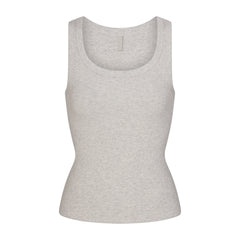 COTTON RIB SCOOP NECK TANK | LIGHT HEATHER GREY FLAT ON A WHITE BACKGROUND | FLT