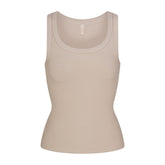 COTTON RIB SCOOP NECK TANK | STONE FLAT ON A WHITE BACKGROUND | FLT