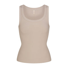 COTTON RIB SCOOP NECK TANK | STONE FLAT ON A WHITE BACKGROUND | FLT