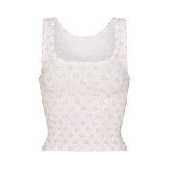 COTTON RIB TANK | OCHRE HORSESHOE PRINT FLAT ON A WHITE BACKGROUND | FLT