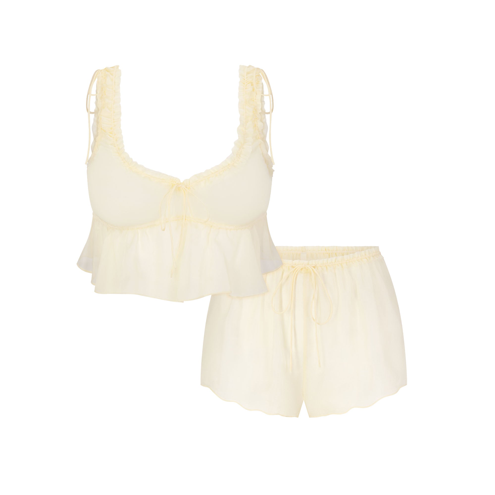 SKIMS ROMANCE BABYDOLL AND SHORT SET | BUTTER FLAT ON A WHITE BACKGROUND | FLT