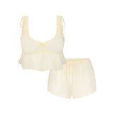SKIMS ROMANCE BABYDOLL AND SHORT SET | BUTTER FLAT ON A WHITE BACKGROUND | FLT